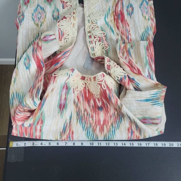 Chicos Womens 100% Linen Soutache Topper Jacket Size 4/6 Ikat Artsy Colorful NWT - Picture 7 of 8